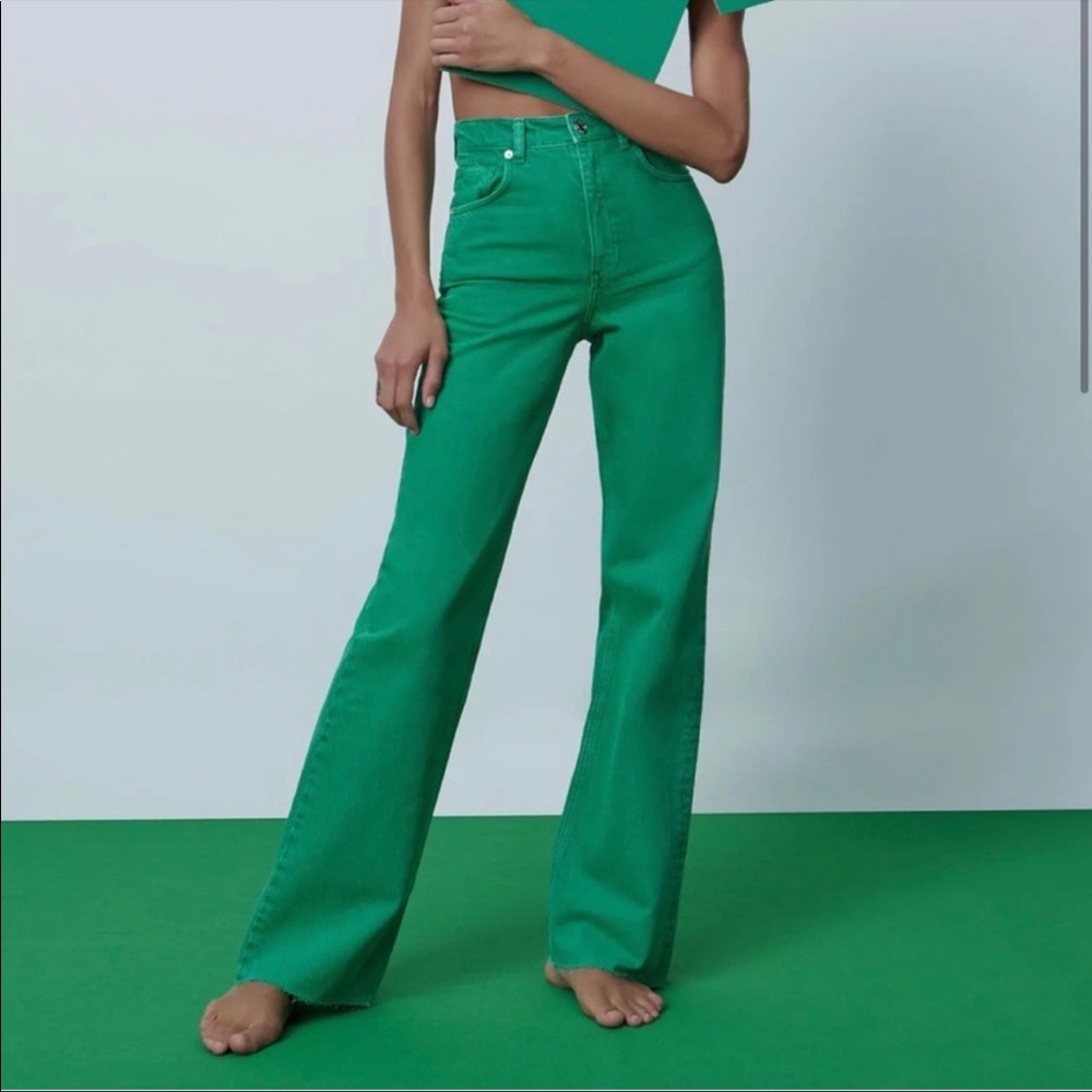 Zara Green Wide Leg Jeans
